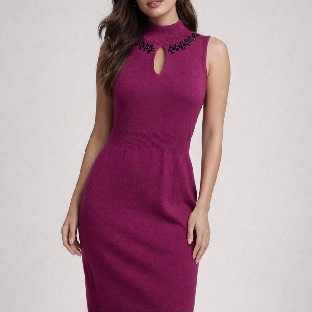 Fuchsia winter dress bodycon Ribbed with turtleneck